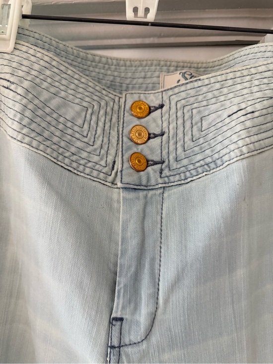7 For All Mankind Denim - 7 For All Mankind Light Blue Wide Leg Jeans with Gold Buttons